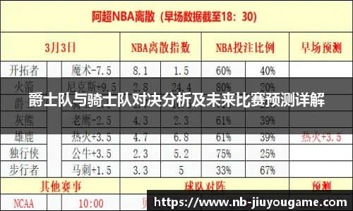 爵士队与骑士队对决分析及未来比赛预测详解